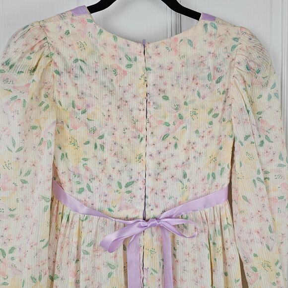 VTG 1970s maxi prairie Dress floral romantic boho prom wedding handmade XS - Picture 7 of 12